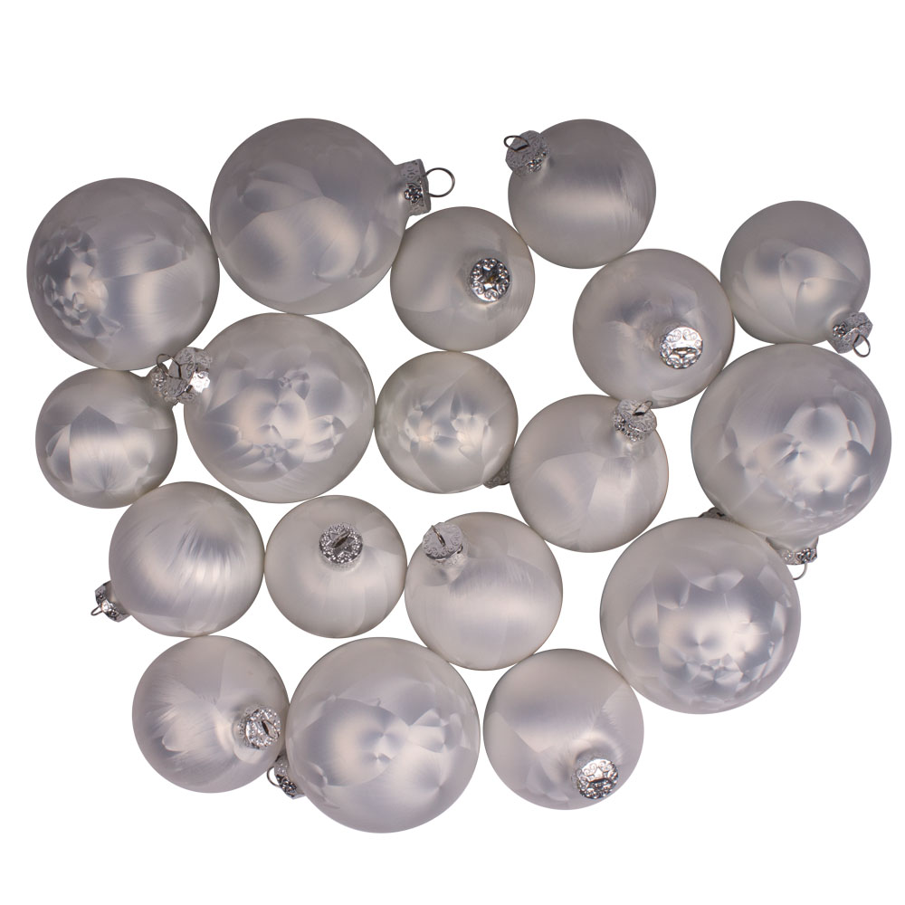 Ice Finish White Glass Baubles Assorted Pack Of 18