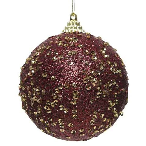 Dark Red Glitter And Sequin Finish Bauble - 80mm