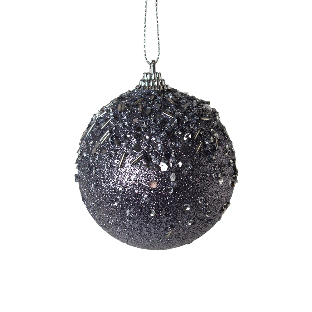 Warm Grey Glitter And Sequin Finish Bauble - 80mm
