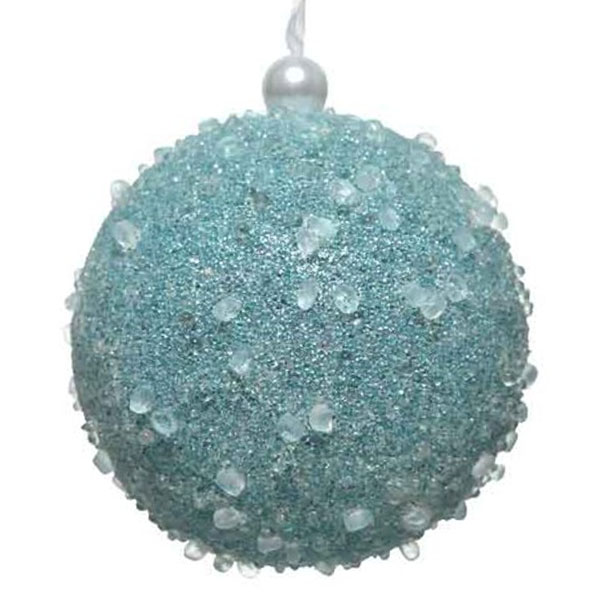 Arctic Blue Glitter Shatterproof Baubles With Crystals - 80mm
