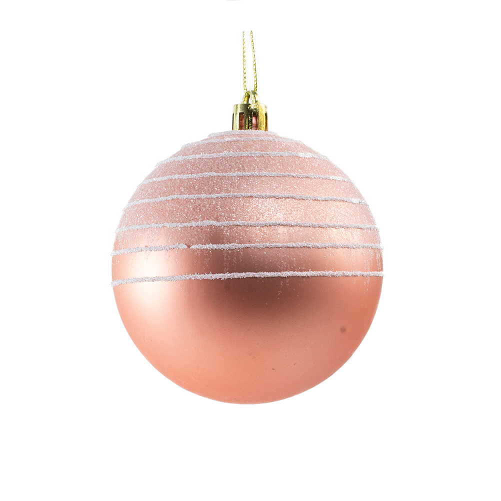 Pink Matt Shatterproof Bauble With Glitter Stripes And Frosted Effect - 80mm