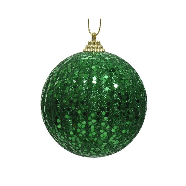 Ribbed Holly Green Shatterproof Glitter Bauble - 80mm