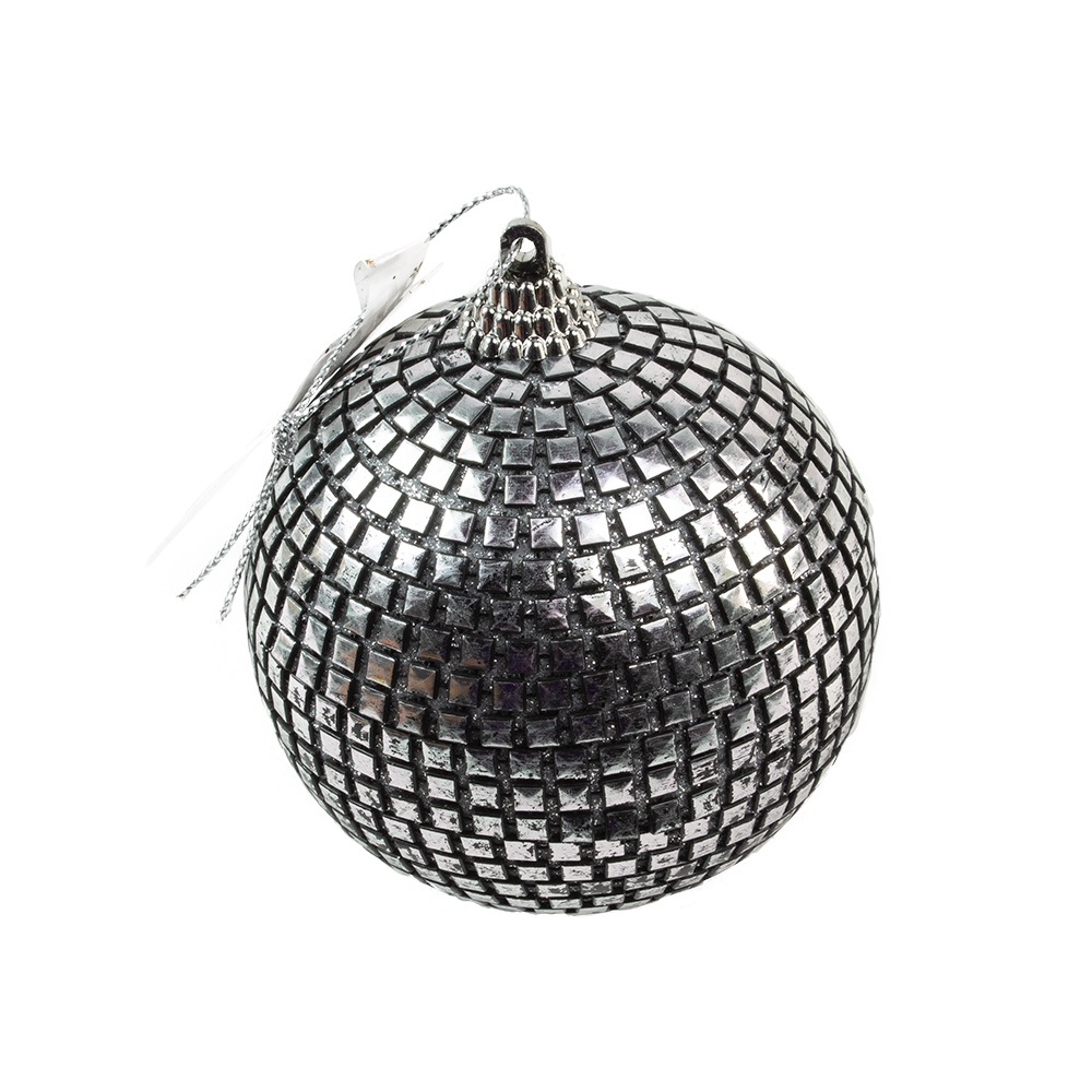 Silver Bauble With Square Bead Finish - 80mm