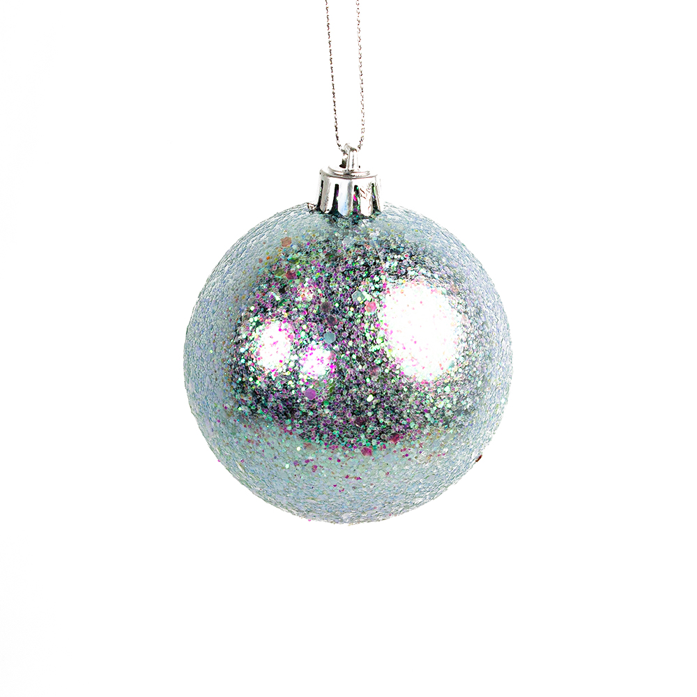 Pale Blue Shatterproof Bauble With Glitter Finish - 80mm