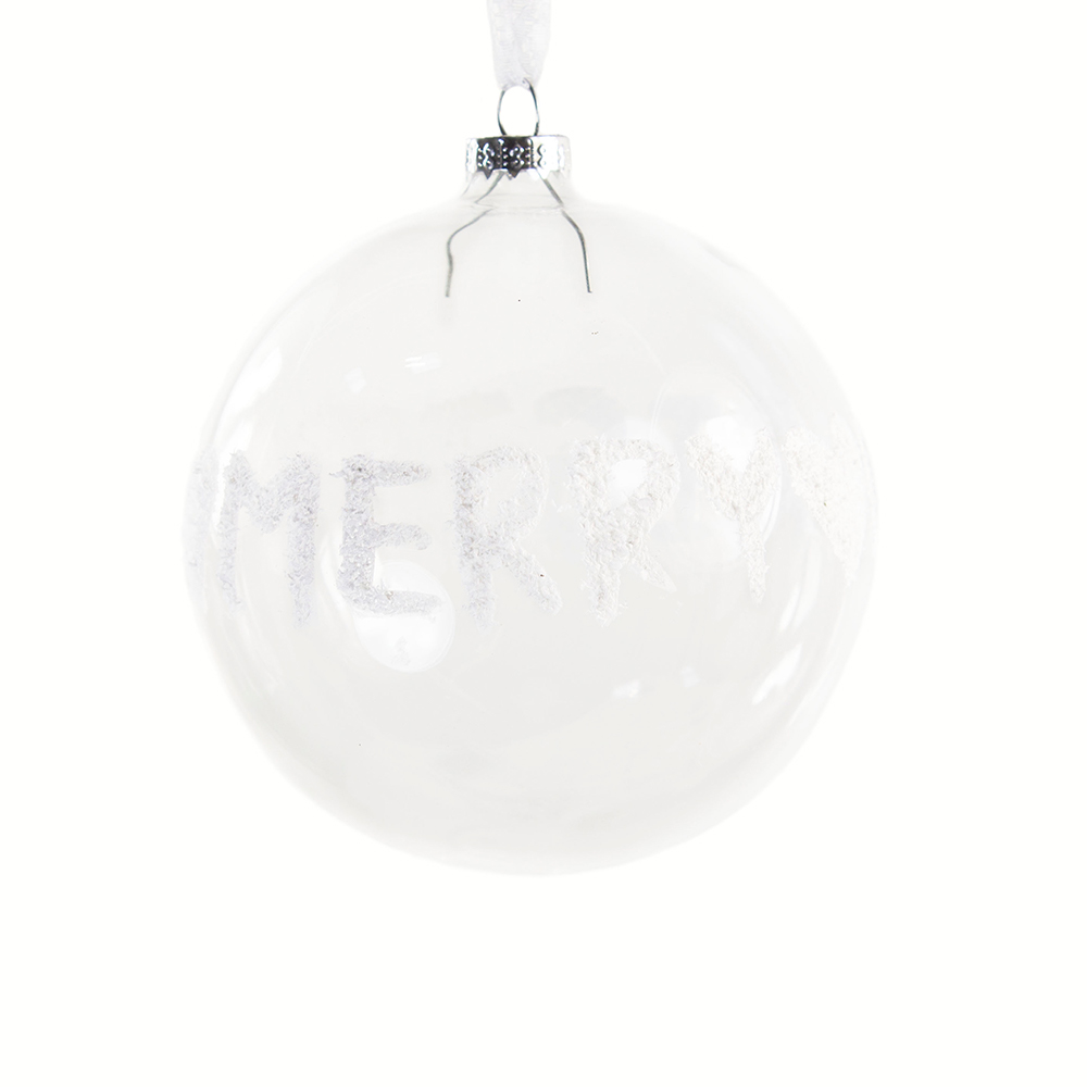 End Of Line Clearance 100mm Transparent Merry Christmas Glass Bauble