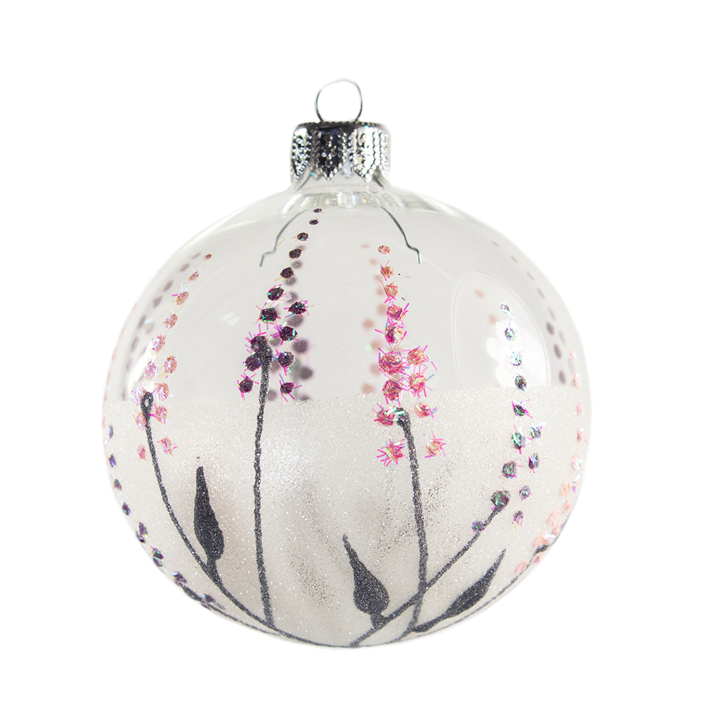 End Of Line Clearance Clear Bauble With Flowers Glass Bauble
