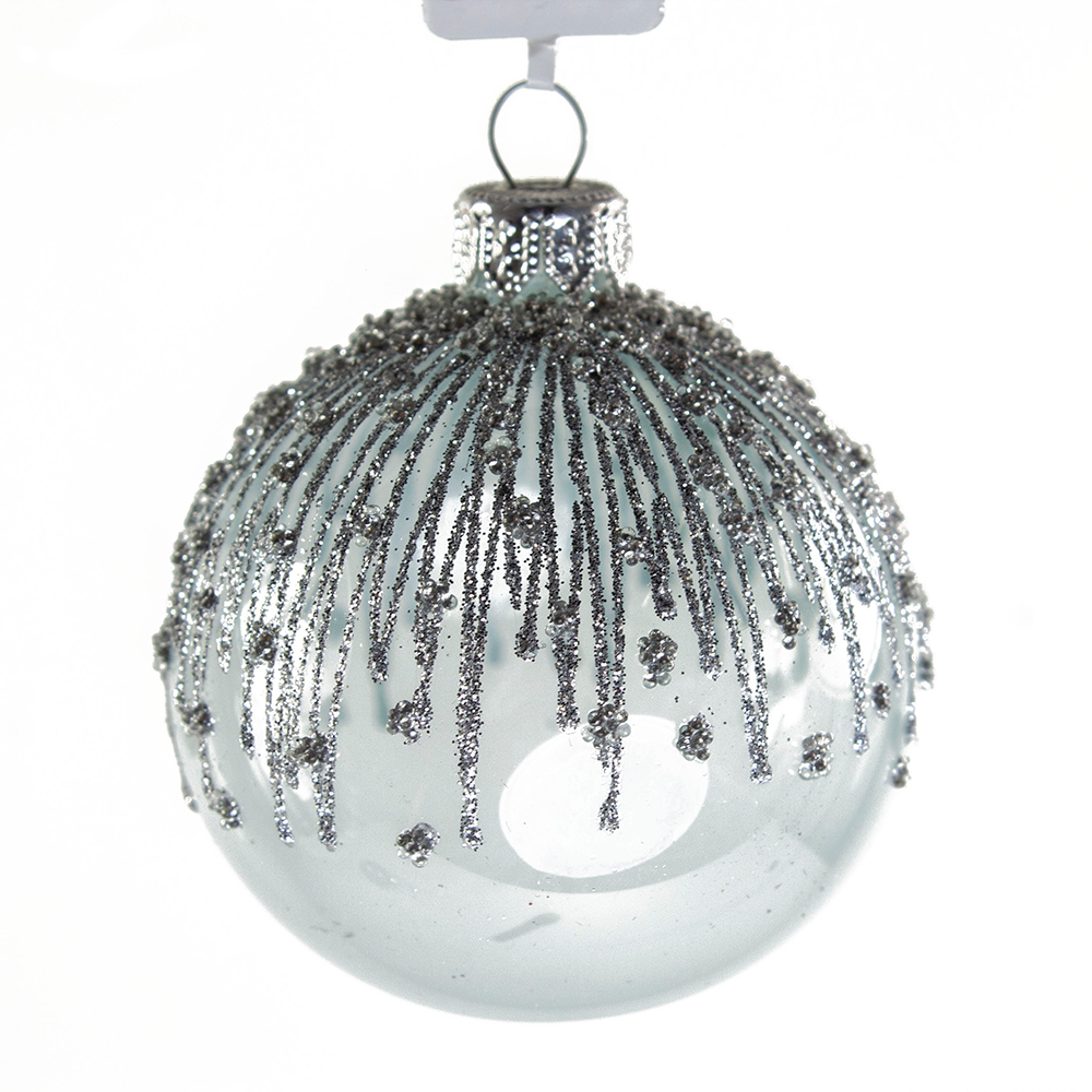 End Of Line Clearance 70mm Blue Opaque With Silver Glitter Glass Bauble