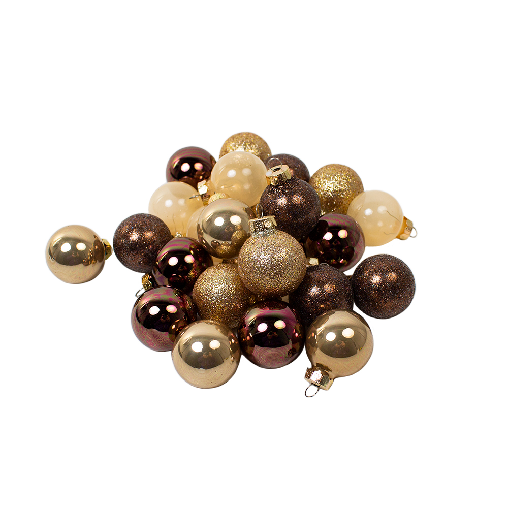 Box Of Mixed Finish Brown Glass Baubles - 25 X 30mm