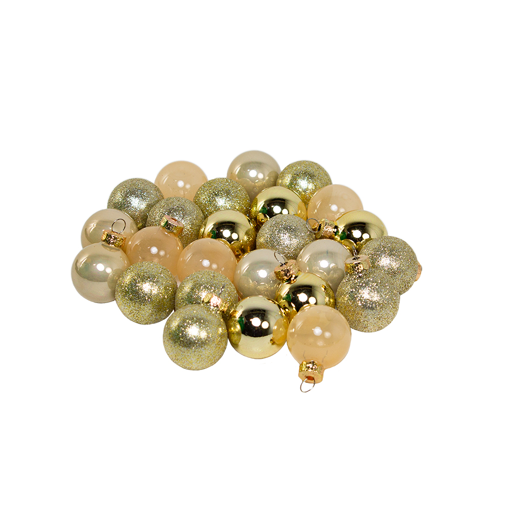 Box Of Mixed Finish Gold Glass Baubles - 25 X 30mm