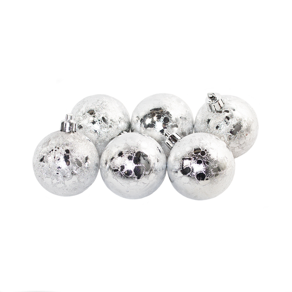 A Pack Of Silver Shatterproof Baubles With Crinkle Effect Finish - 6 x 60mm