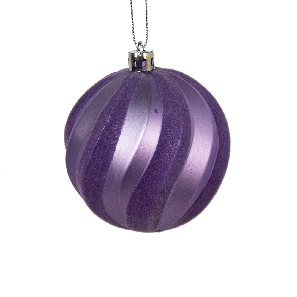 Ribbed Heather Purple & Silver Shatterproof Bauble - Curve Design - 80mm