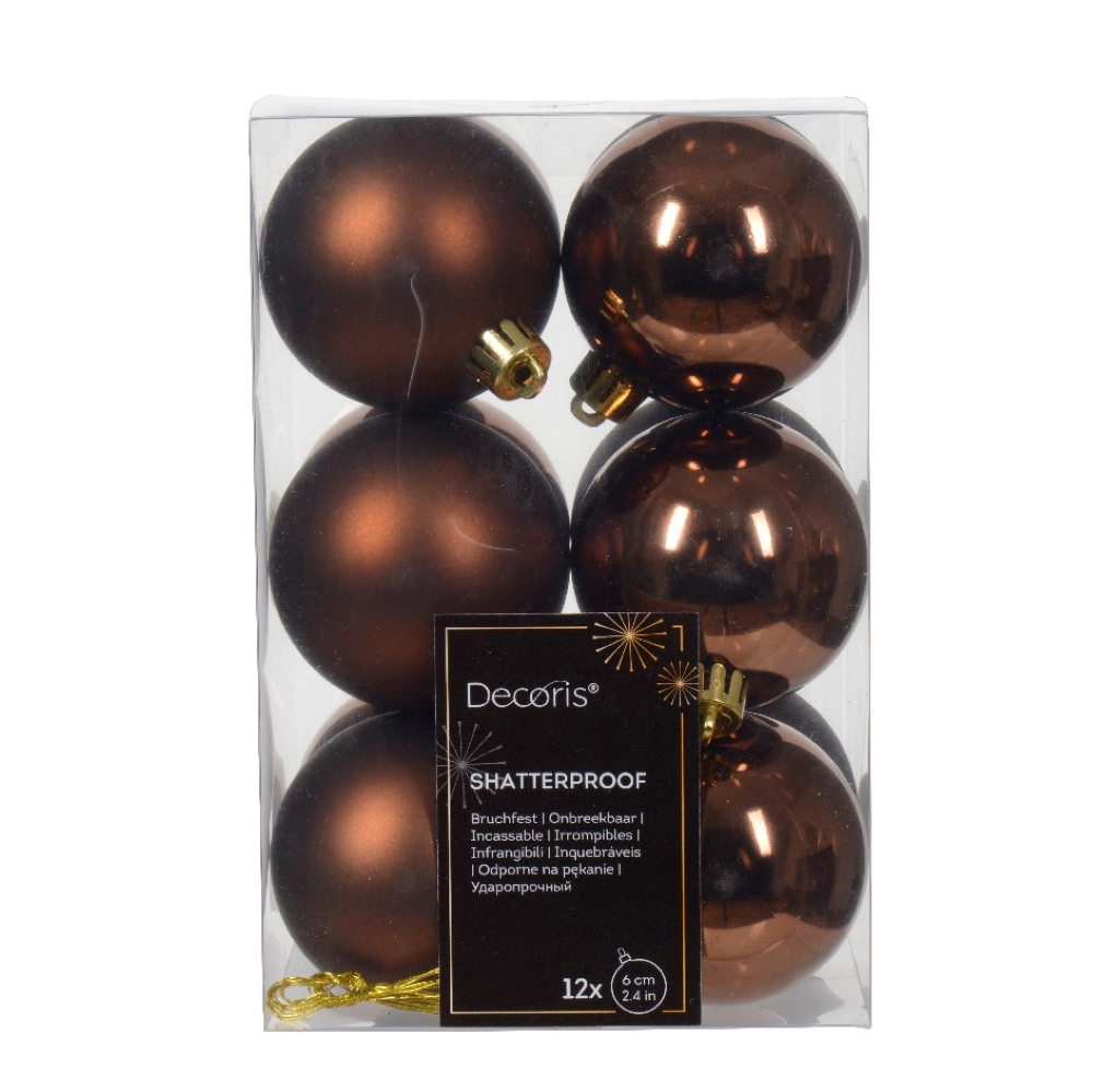 Espresso 2023 Fashion Colour Shatterproof Baubles - Pack of 12 x 60mm