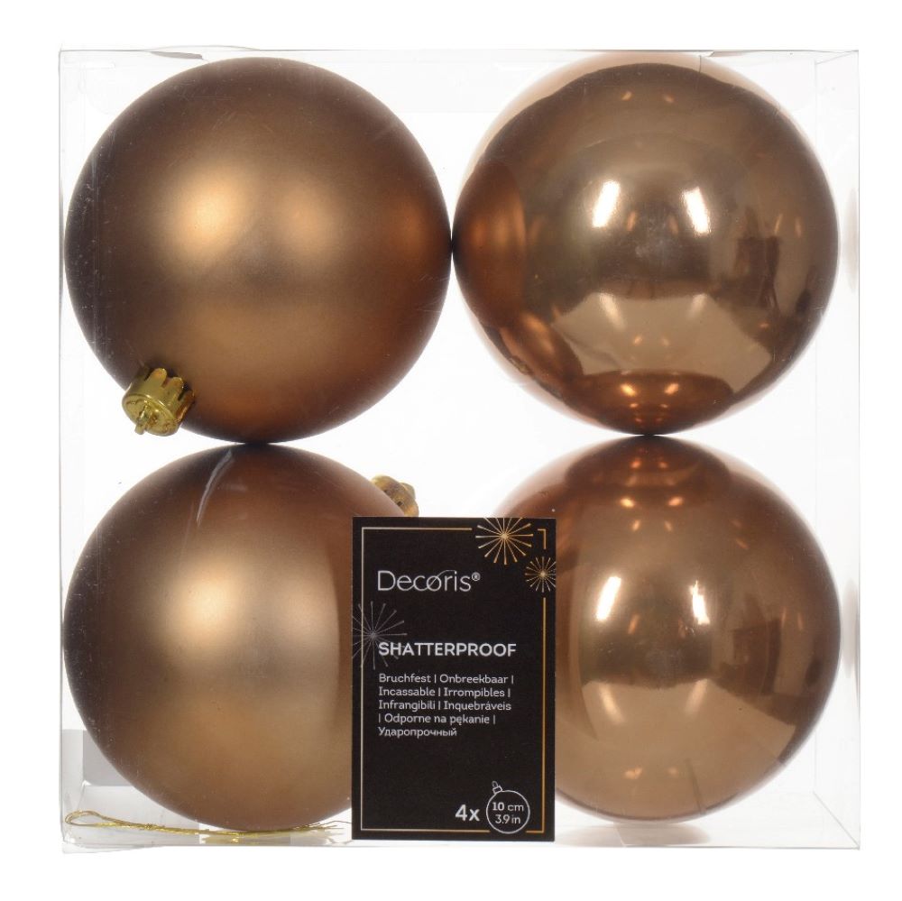 Ginger Brown 2023 Fashion Colour Shatterproof Baubles - Pack of 4 x 100mm