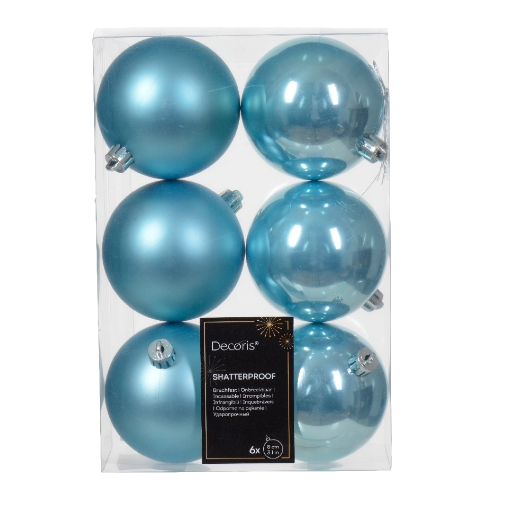 Sugar Blue 2023 Fashion Colour Shatterproof Baubles - Pack of 6 x 80mm