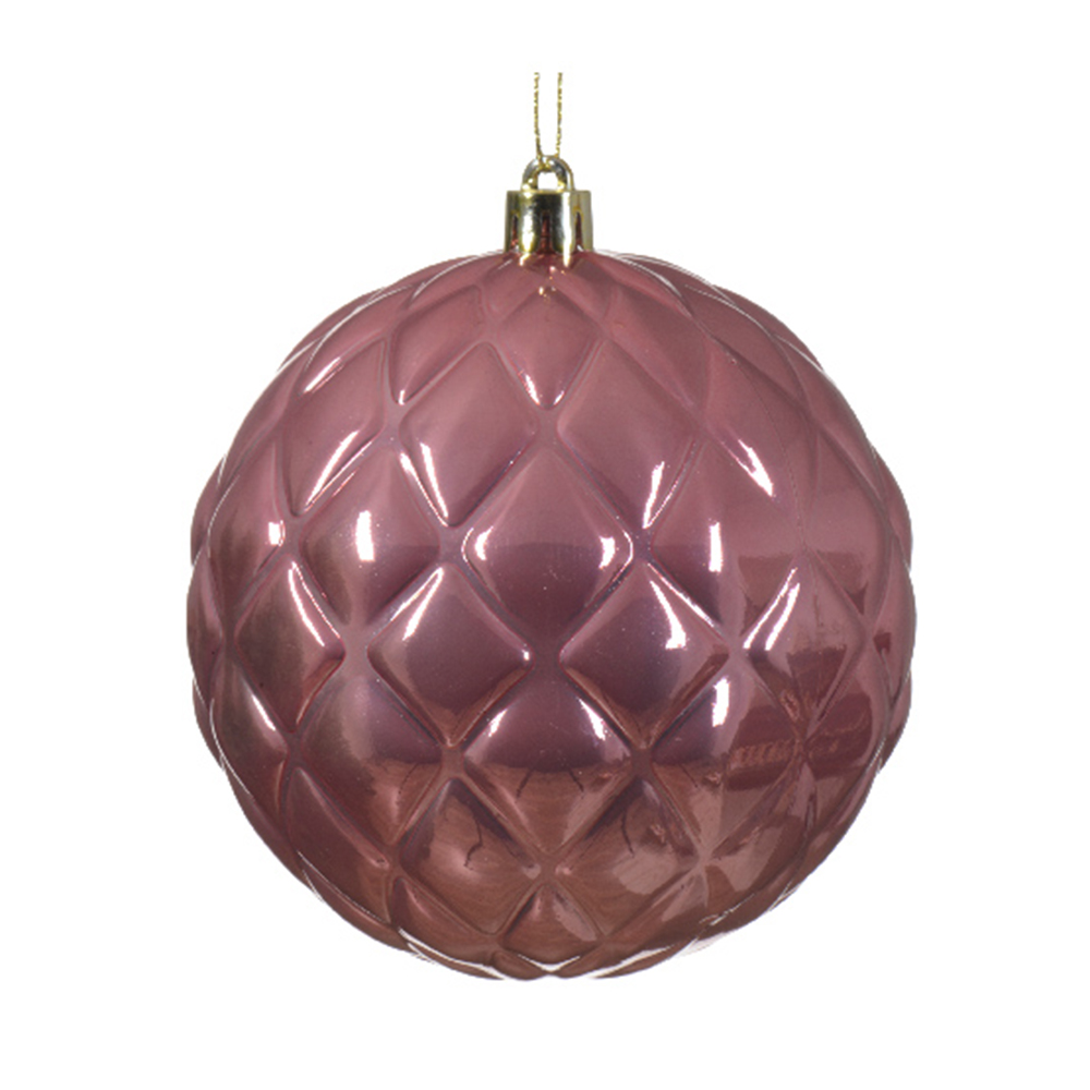Velvet Pink Decorative Shatterproof Bauble - 100mm - Design 4