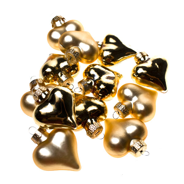 Light Gold Glass Hearts - 12 x 40mm