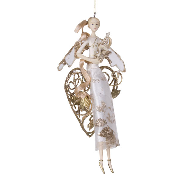 Gisela Graham White And Gold Angel On Wire Heart - 10cm