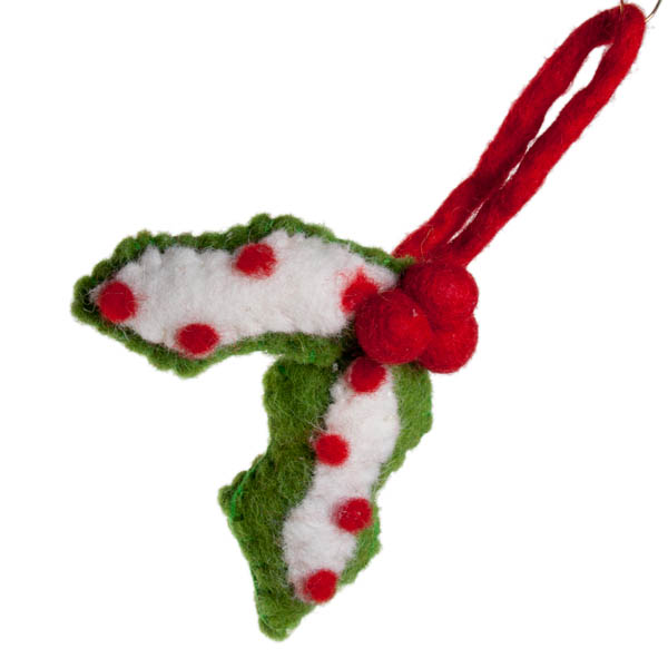 Fairtrade Hand Made Wool Christmas Holly Hanging Decoration - 70mm Diameter