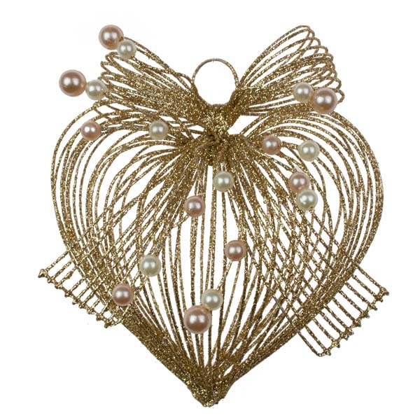 Gold Glitter Loop Heart Decoration - 10cm