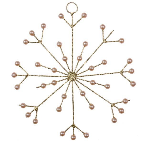 Gold Glitter & Bead Spiky Snowflake Decoration - 120mm