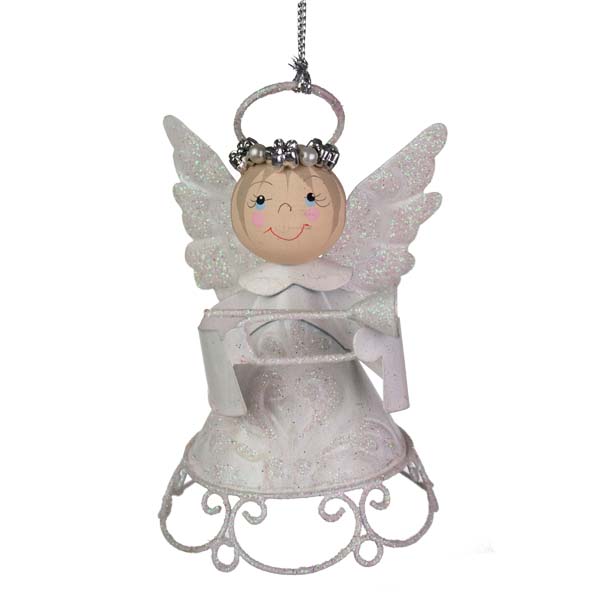 White Metal Angel With Crown And Trumpet - 9cm