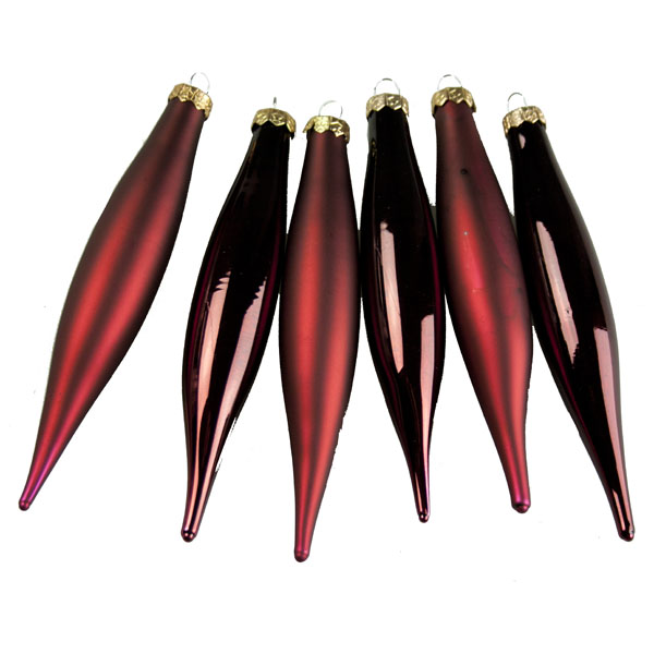 Dark Red Glass Icicle Hangers - 6 x 15cm