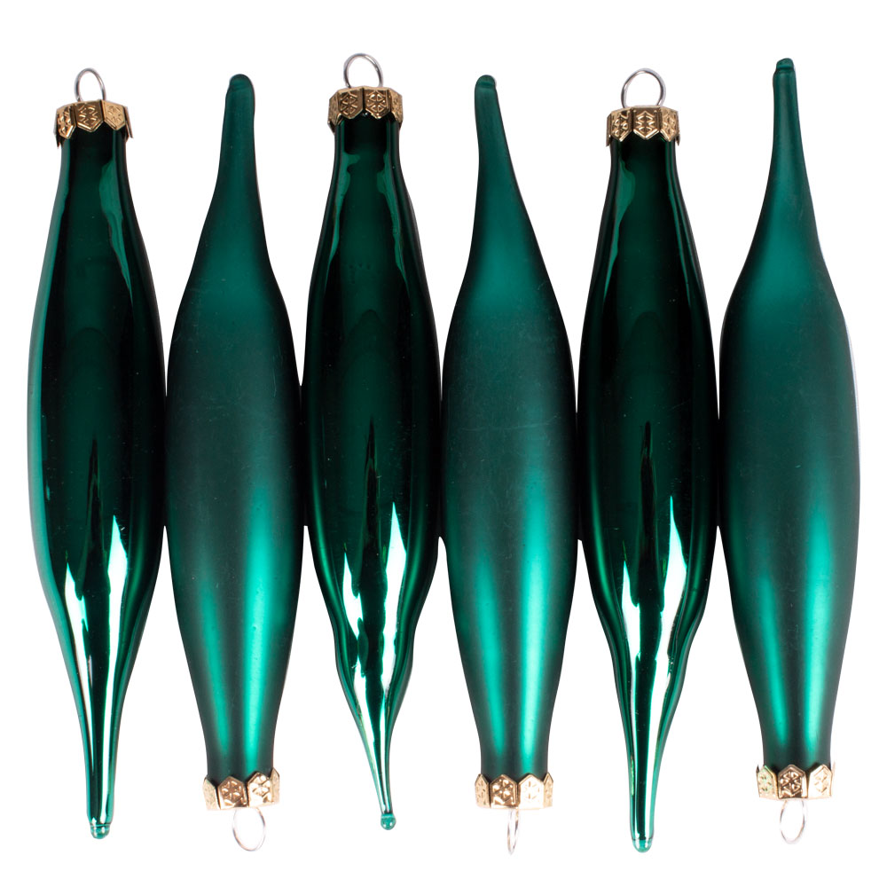 Emerald Green Glass Icicle Hangers - 6 x 15cm