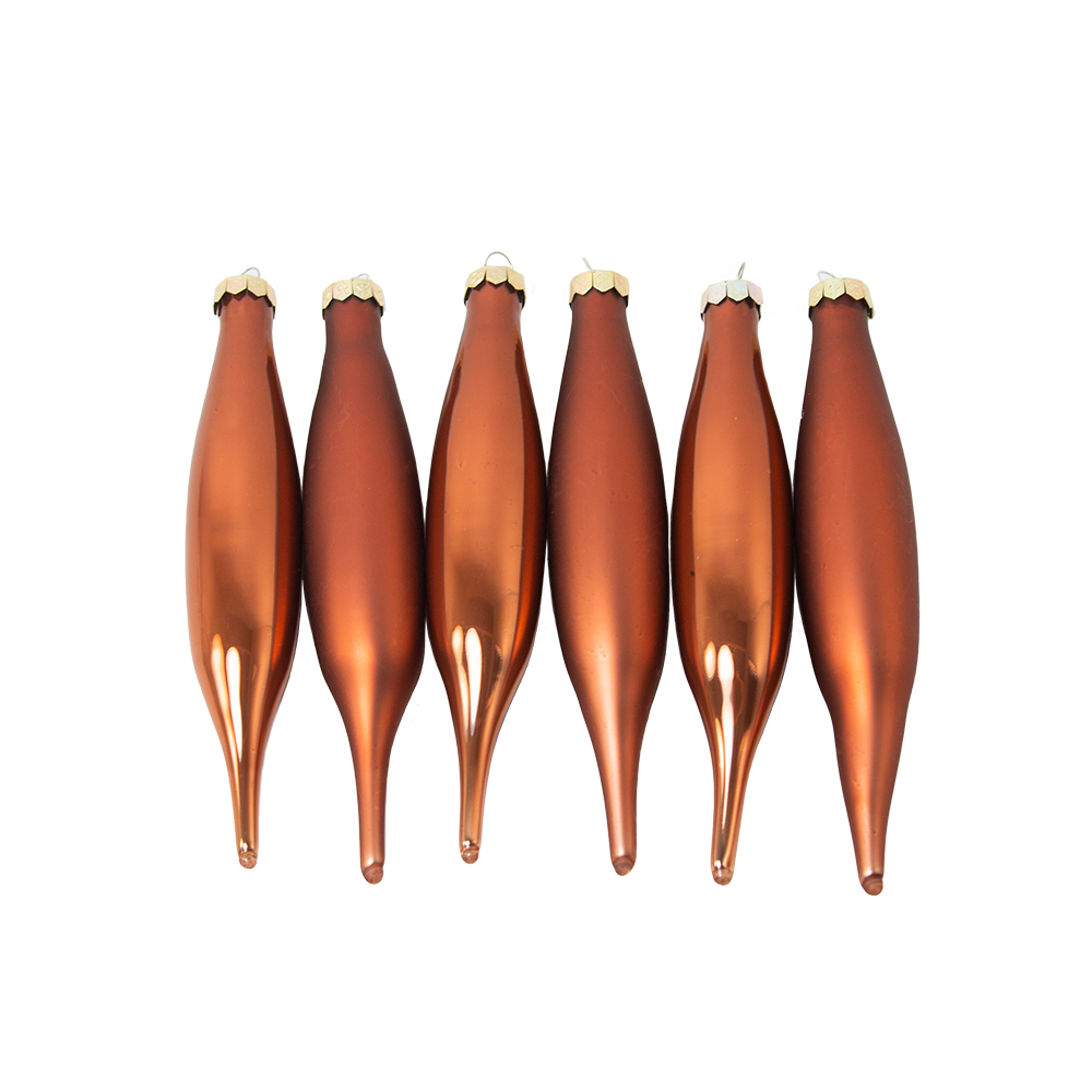 Terracotta Brown Glass Icicle Hangers - 6 x 15cm
