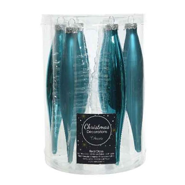 Turquoise Glass Icicle Hangers - 6 x 15cm