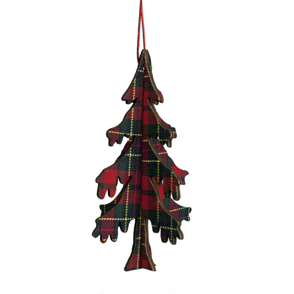 Gisela Graham 3D Tartan Wood Christmas Tree Decoration - 16cm