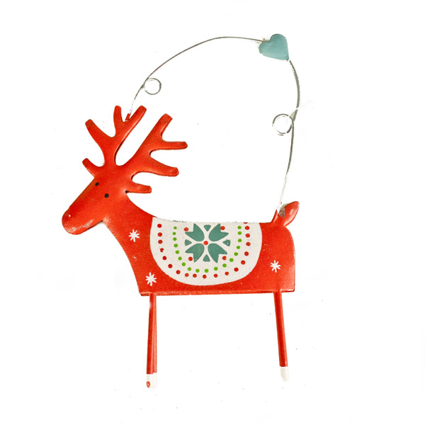 Gisela Graham Red Tin Reindeer Hanging Decoration - 14cm