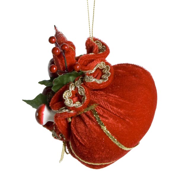Red And Gold Fabric Sack Hanging Decoration - 10cm X 11cm