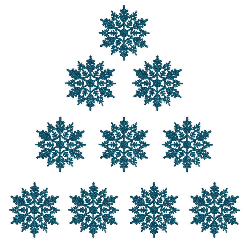 Pack Of 10 Blue Glitter Finish Snowflakes - 11cm