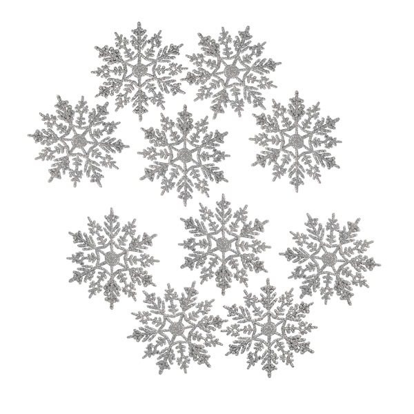Pack Of 10 Silver Glitter Finish Snowflakes - 11cm