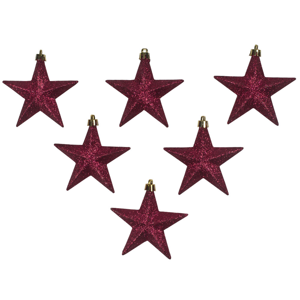 Pack Of 6 X 100mm Burgundy Shatterproof Star Hanging Decorations