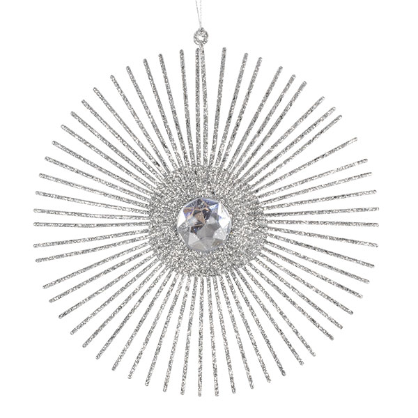 Silver Glitter & Jewel Starburst Hanging Decoration - 15cm