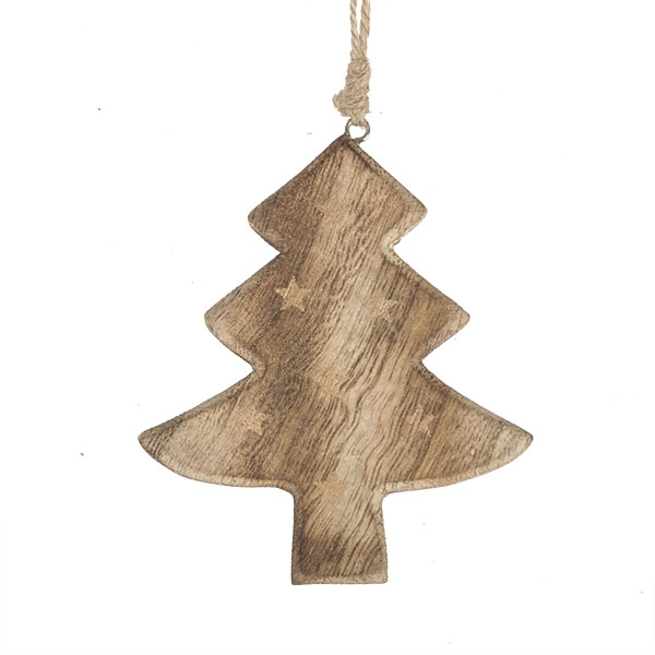 Wooden Tree Hanging Decoration With Gold Stars - 10cm X 10cm
