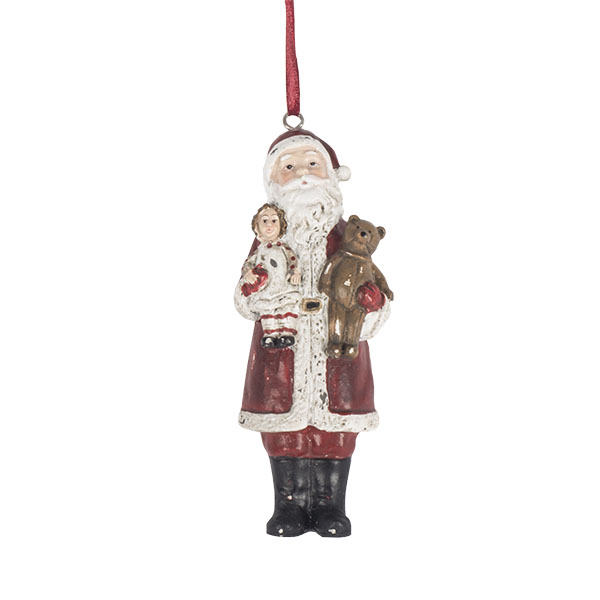 Vintage Style Santa Tree Decoration With Doll & Teddy Bear - 11cm