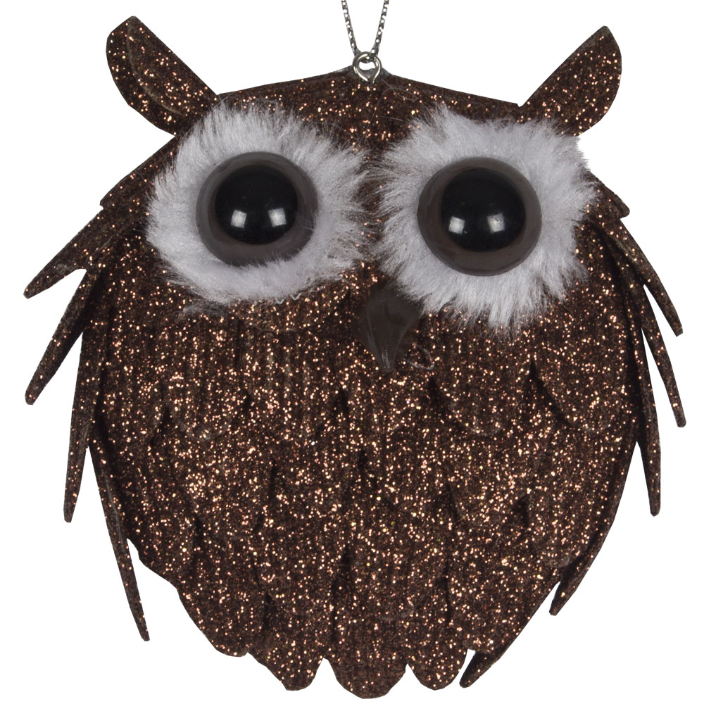 Cute Brown Glitter Owl Hanging Decoration - 9cm