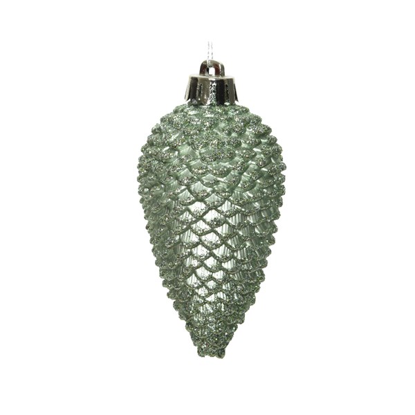 Pack Of 6 Sage Green Shatterproof Glitter Pinecone Decorations - 4.5cm X 8cm
