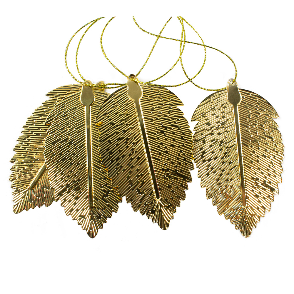 Pack Of 4 Gold Metal Elm Leaf Hanging Decorations