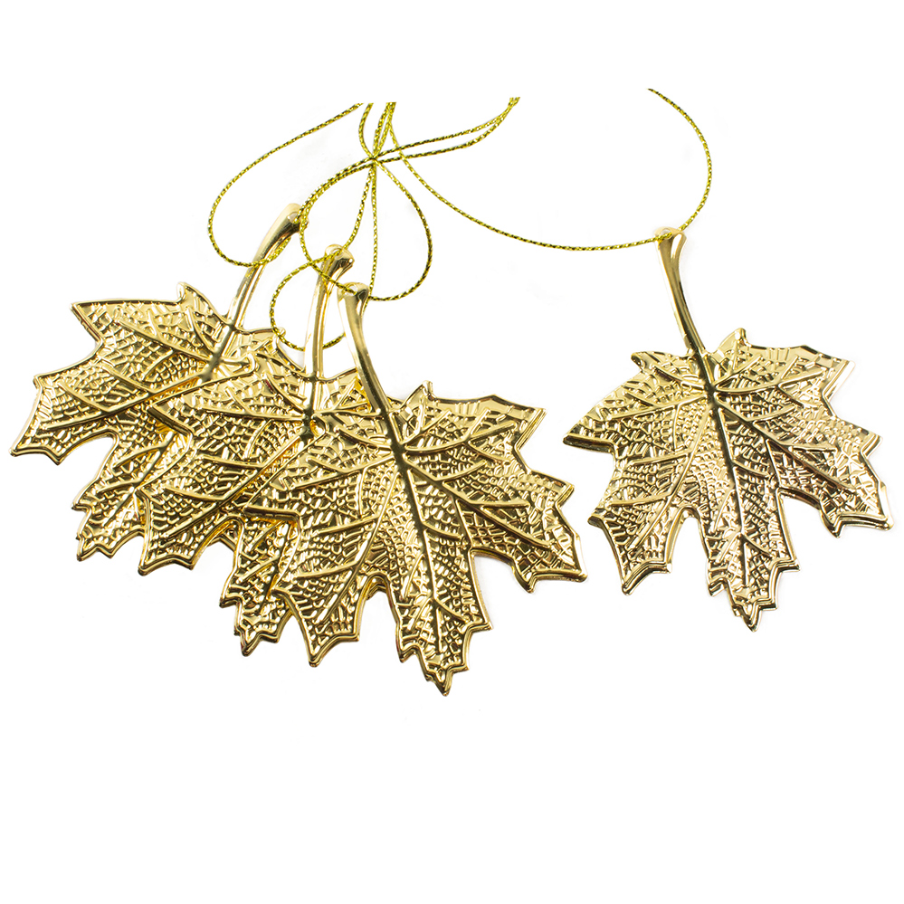 Pack Of 4 Gold Metal Maple Leaf Hanging Decorations