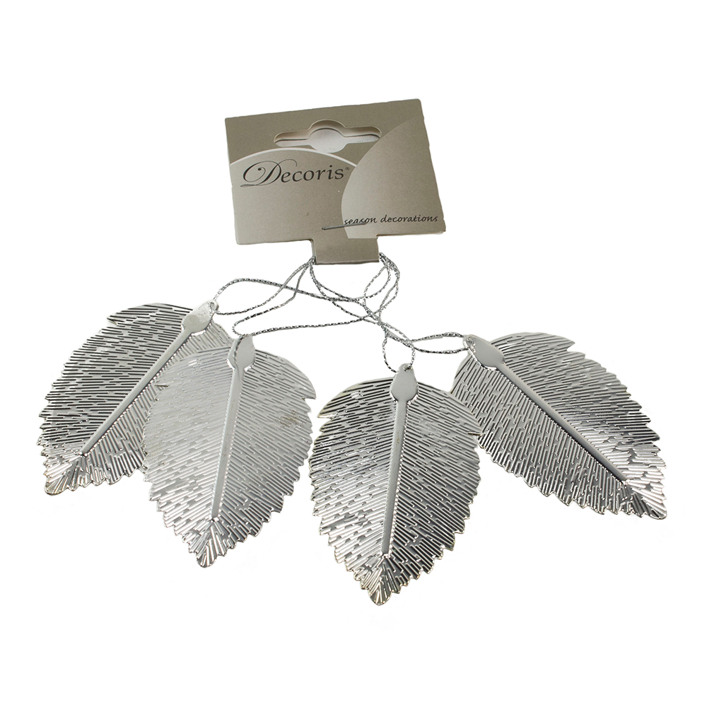 Pack Of 4 Silver Metal Elm Leaf Hanging Decorations