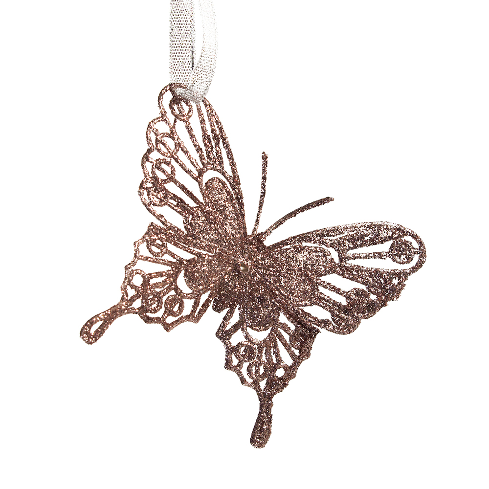 Blush Pink Acrylic Butterfly Hanging Decoration With Silver Ribbon Hanger - 9cm X 11cm