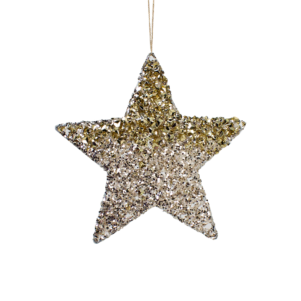 Champagne Gold & White Star Hanging Decoration With Pearls and Spangles - 150mm