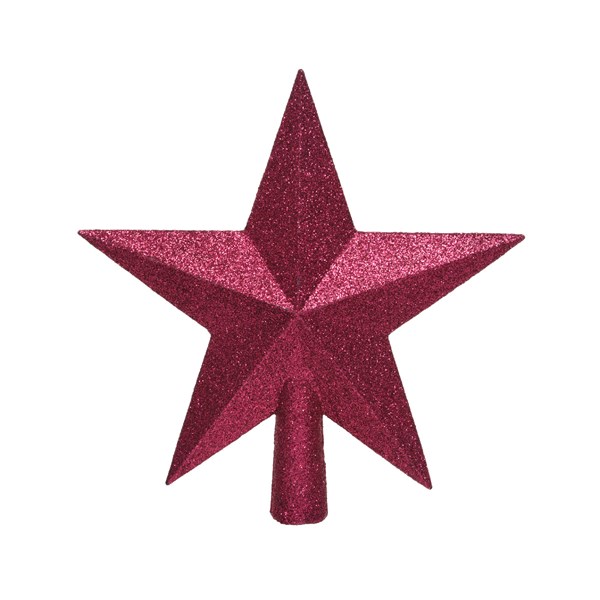 Magenta Pink Shatterproof Tree Top Glitter Star - 19cm