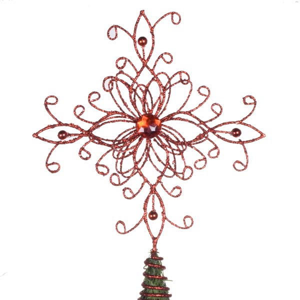 Gilt Wired Red Tree Top Snowflake - 25cm