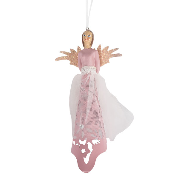 Pink Tree Top Angel With Spiked Wings - 21cm