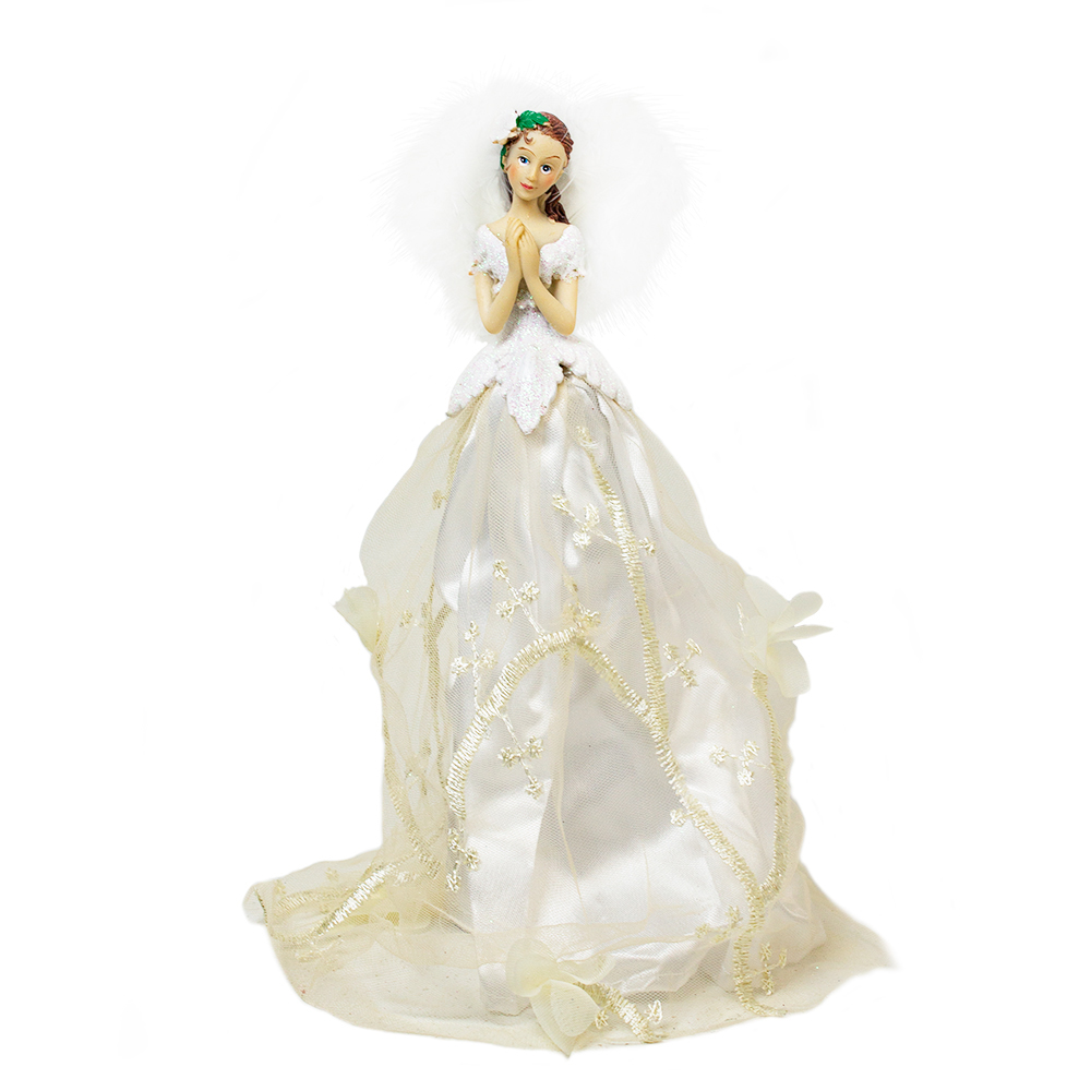 Tree Top Fairy With Sheer Ivory Fabric Dress & Feather Wings  - 25cm