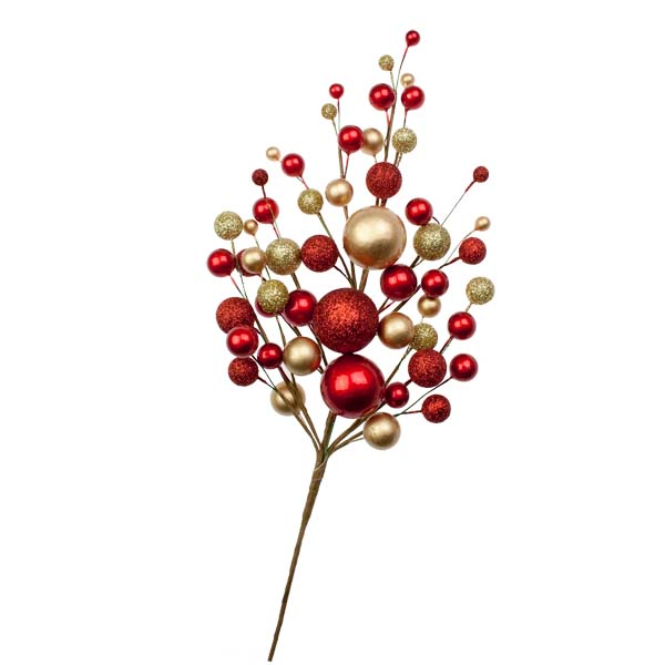Rich Red & Gold Bauble Berry 40cm Spray